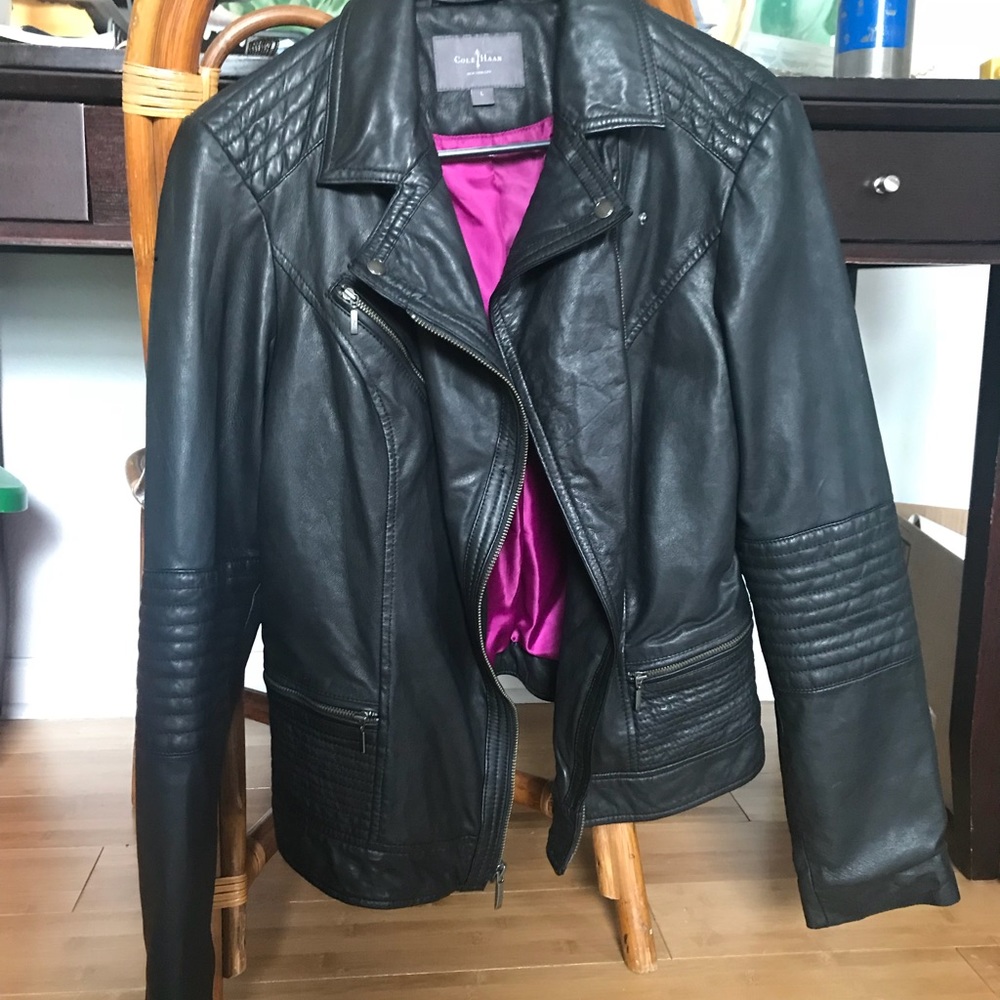 Black leather Moto jacket ( Cole Haan)